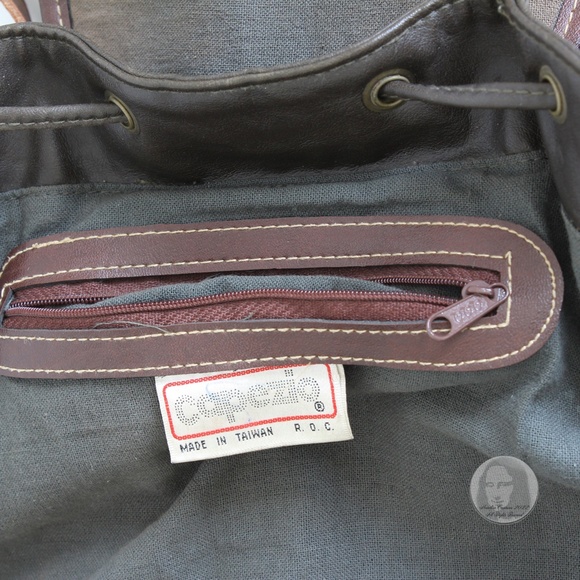 Capezio Backpack Rucksack Brown Leather Trim Large Sling Bag Vintage 80s HTF - Picture 10 of 10
